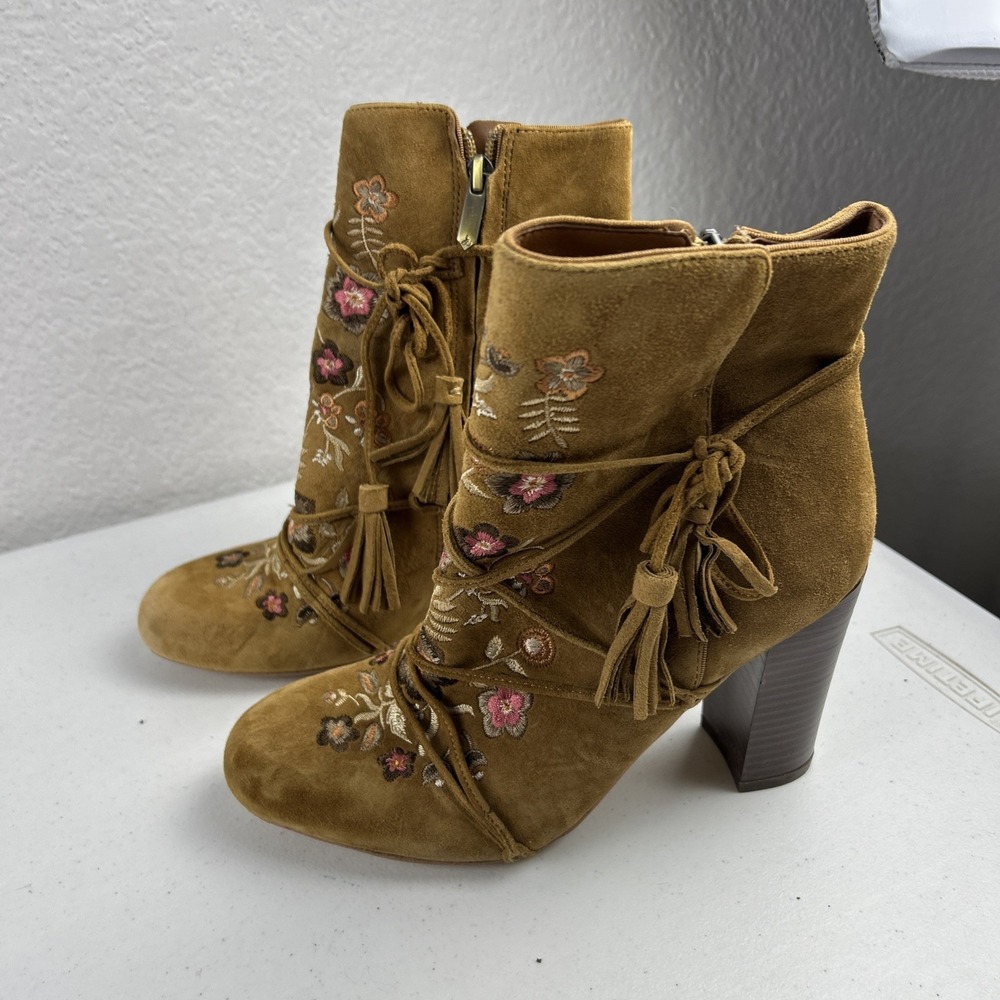 Sam Edelman 6M Women's Whiskey Brown Embroidered Floral Winnie Saddle Boots